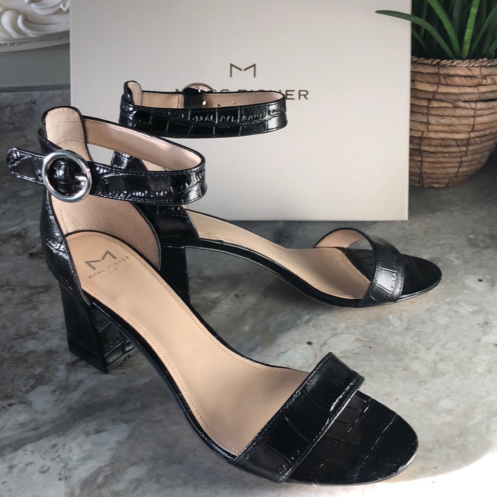 Marc Fisher Black Crocodile Leather Sandal 10M